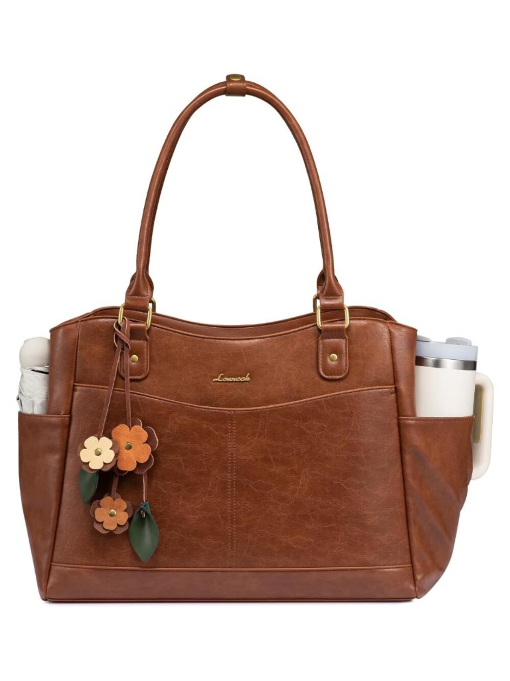 Faux Leather Laptop Tote Bag for Women 15.6 inch Work Messenger Bag